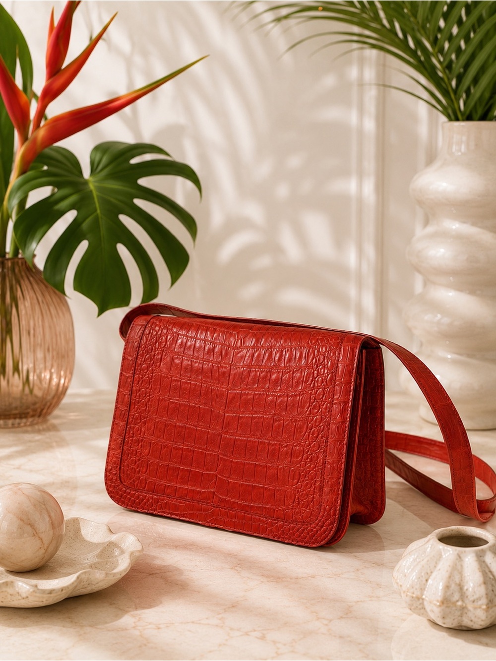Nancy Gonzalez Genuine Caiman Crocodile Shoulder Bag | Orange Exotic Leather